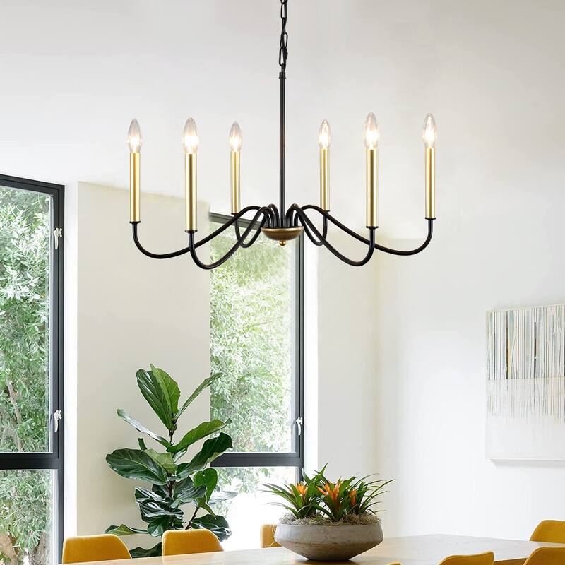 25.59'' W 6-Light Simple Candle Chandelier, Industrial Chandelier, Traditional Metal Ceiling Light for Dining Living Room