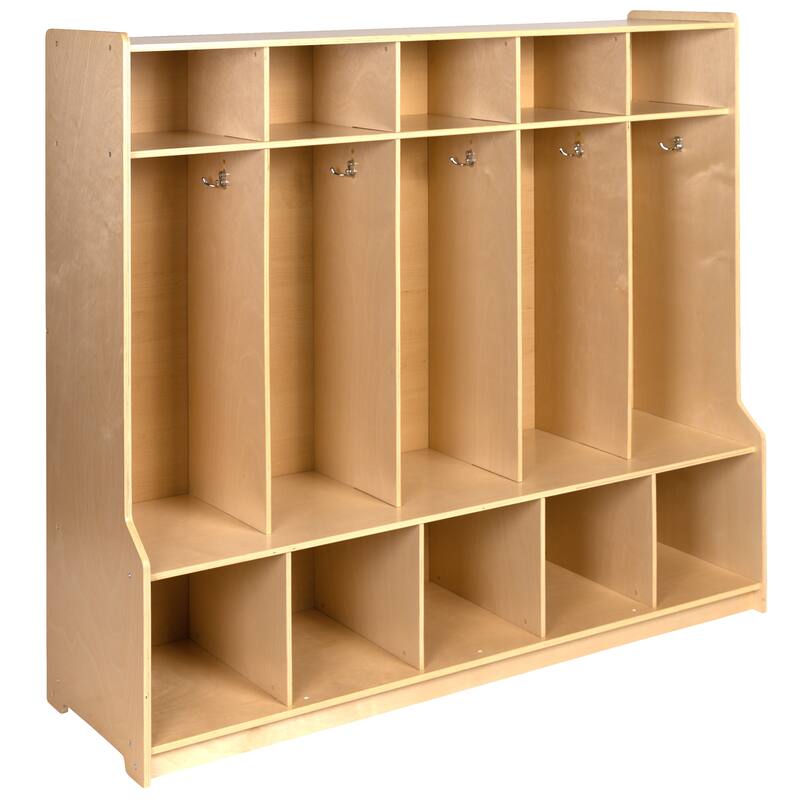 Wood School Coat Locker with Bench, Cubbies and Storage Organizer Hook - 48"W x 13.375" - 15"D x 48"H