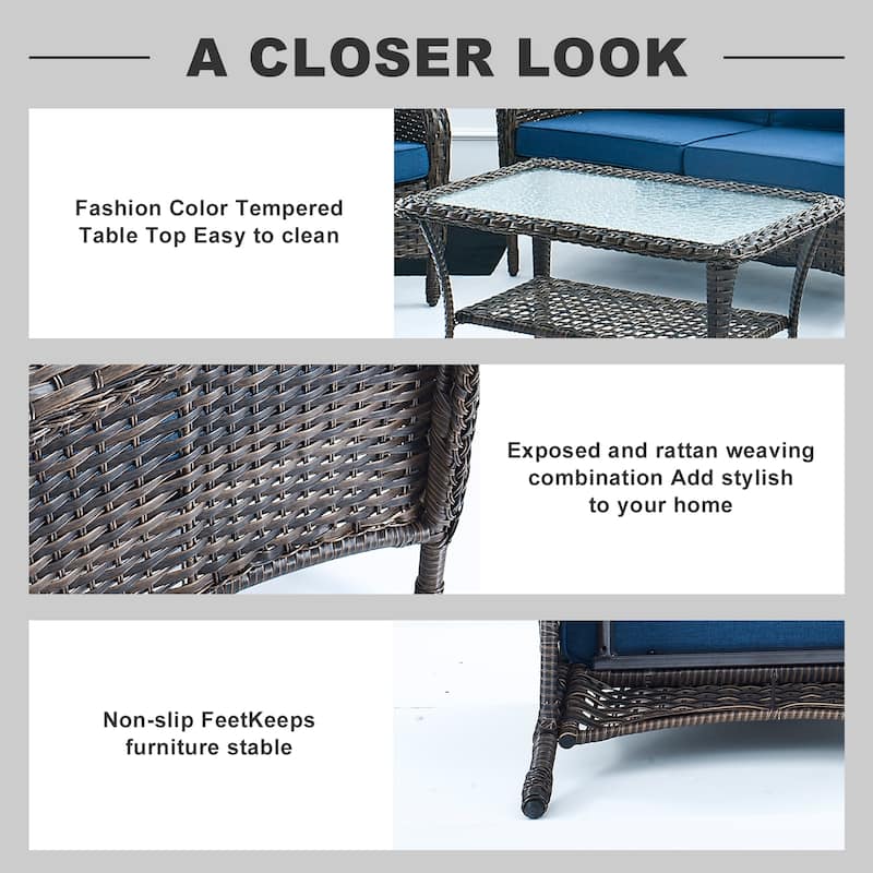 Gymojoy Outdoor Loveseat Sofa Club Chair Table Set with PE Wicker