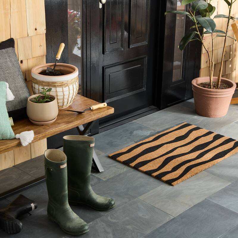 TOWN & COUNTRY LIVING Terra Ravine Abstract Mountain Outdoor Door Mat, Natural Coir Mat