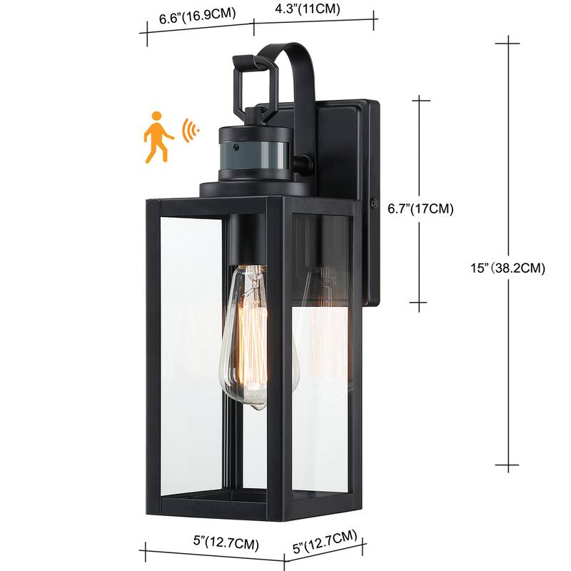 2 Pack 1-Light Motion Sensor Outdoor Wall Light - Matte Black