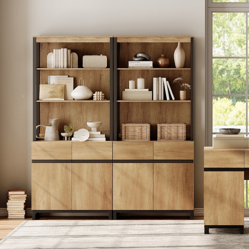 WAMPAT Modern 72" Tall Bookcase with Metal Base and Adjustable Shelves, Library Book Shelf with Storage Cabinet