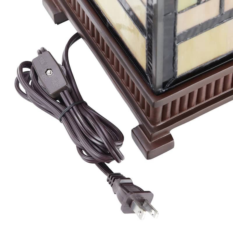 The Curated Nomad Wexler Stained-glass Rustic 17-inch Hurricane Lamp - 6.75"L x 6.75"W x 17.25"H