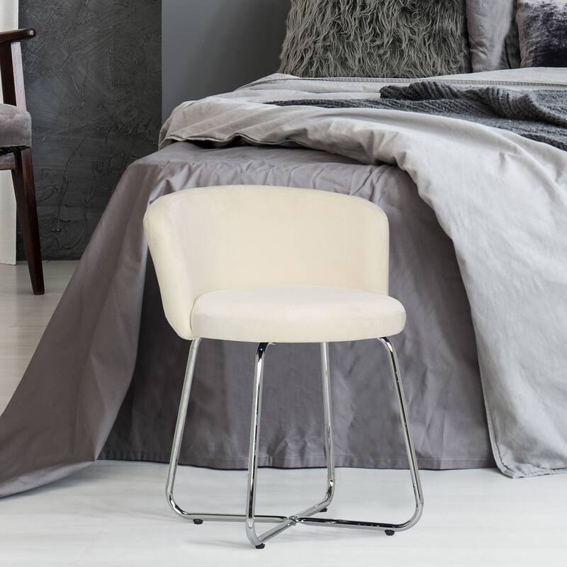 Hillsdale Furniture Marisol Metal Vanity Stool - 25H x 20.75W x 20.75D - Chrome Finish & Off White Fabric