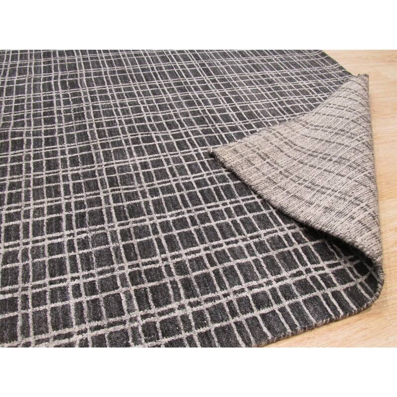Gray 5' x 8' Handmade Bamboo Silk Rug, Contemporary Simple Geometric Pattern, Soft & Stylish - L