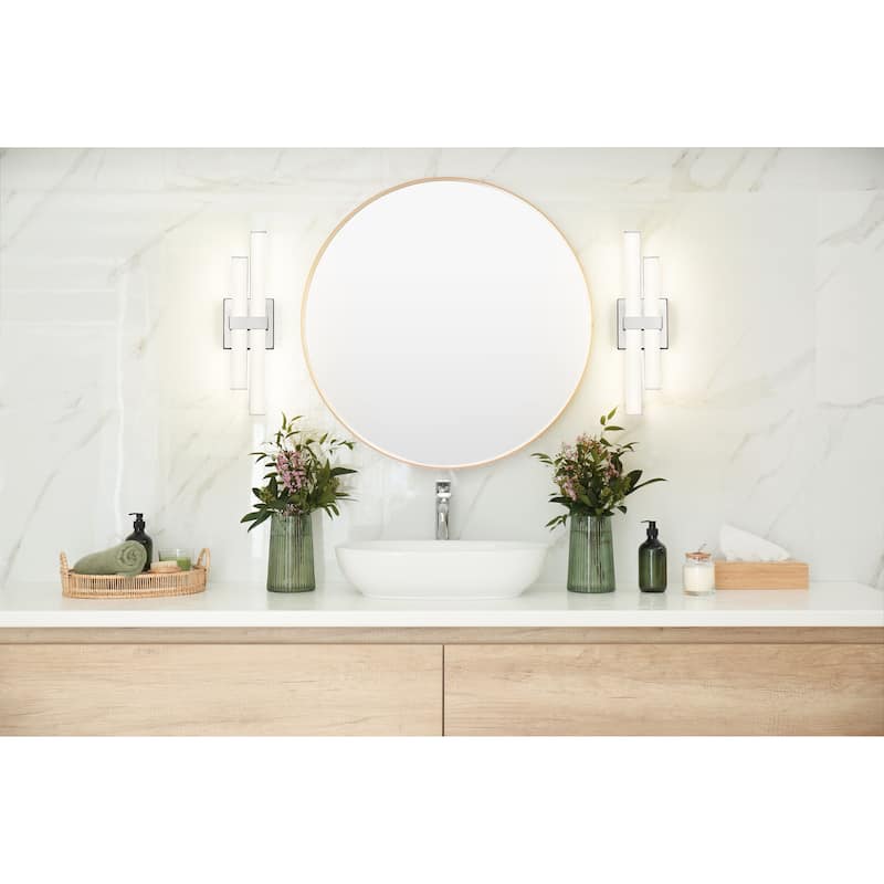 Zane by Z-Lite 2 Light Vanity in Chrome with Frosted Plastic Shade.