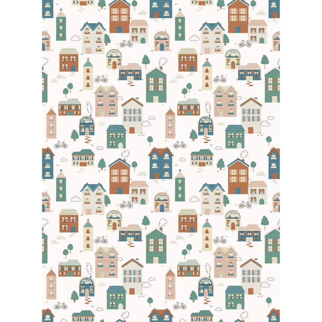 Galerie Wallcoverings Day Dreamers Collection Multi-Colored Tiny Houses 78.7-Inches Wide x 9.3-Feet High 4-Panel Wall Mural