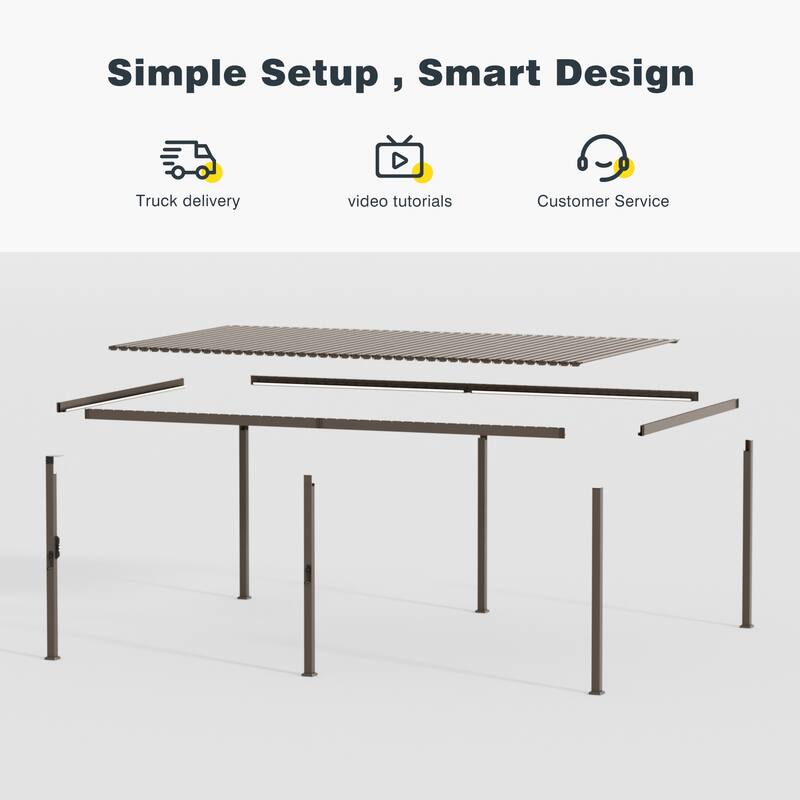 Outdoor Metal Louvered Pergola with LED Strip Lights