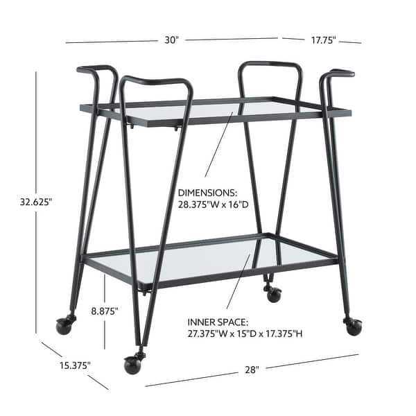 dimension image slide 1 of 2, Rosa Mid-Century 2-Teir Rolling Metal Bar Cart