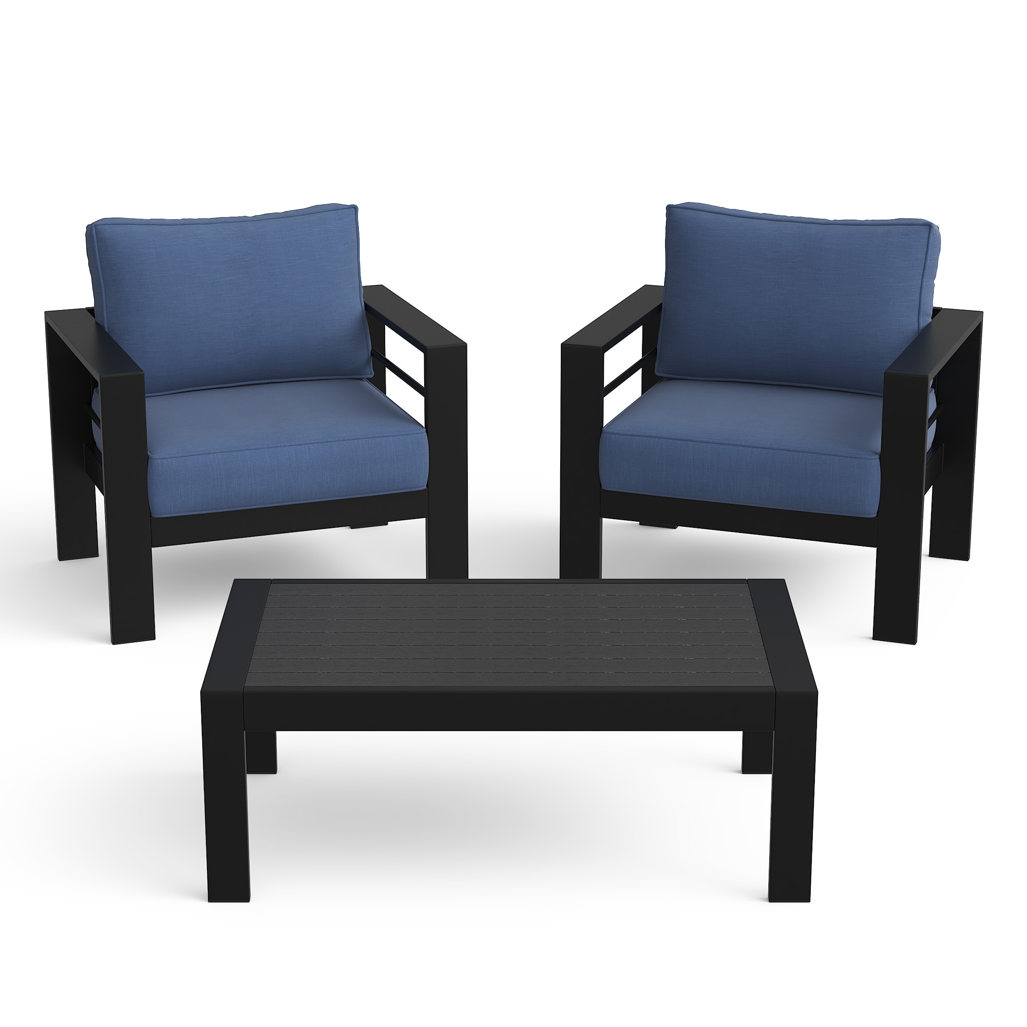 3-Piece Aluminum Outdoor Patio Armchairs with Coffee Table