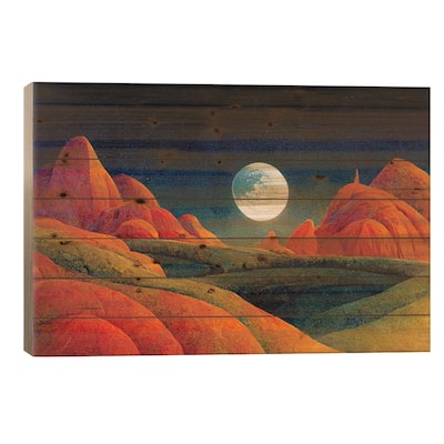 Mountain Landscape On A Moonlit Night IV Print On Wood by Mike Kiev - Multi-Color