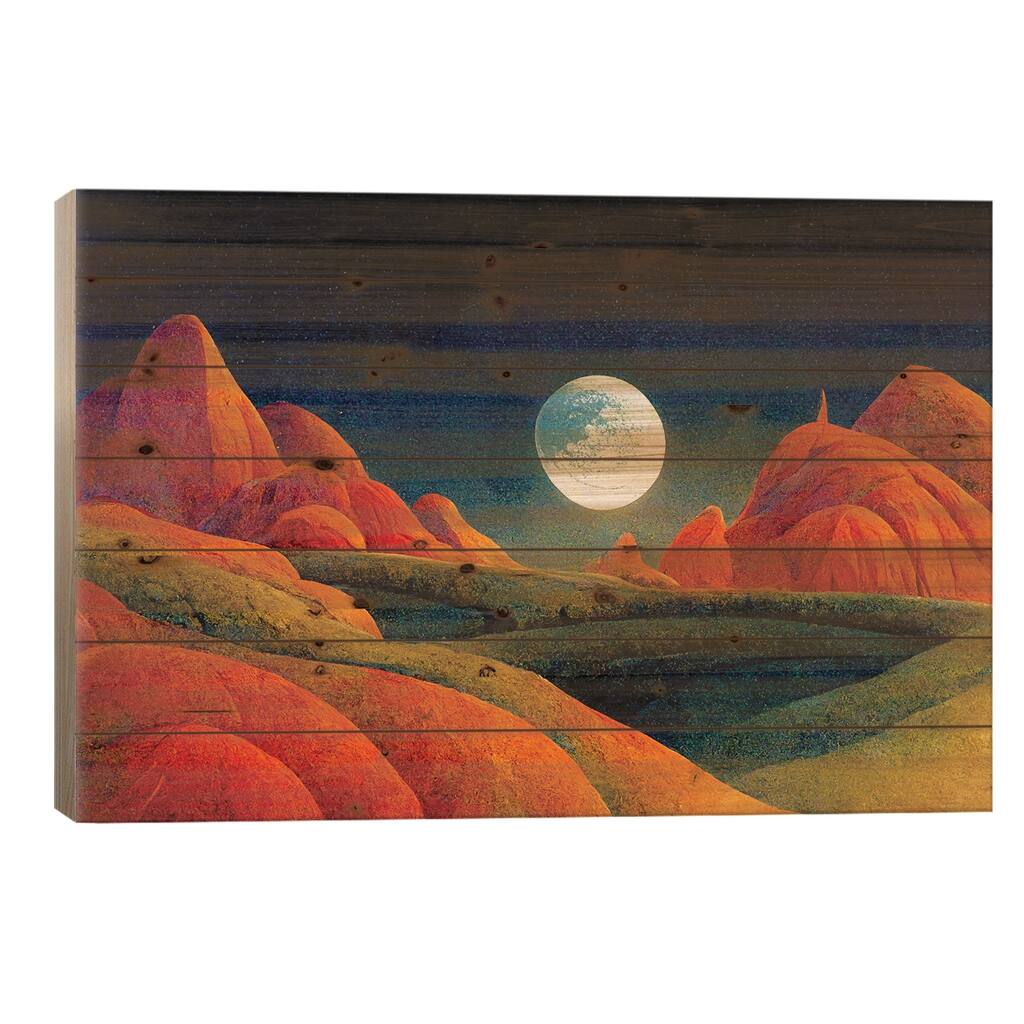 Mountain Landscape On A Moonlit Night IV Print On Wood by Mike Kiev - Multi-Color