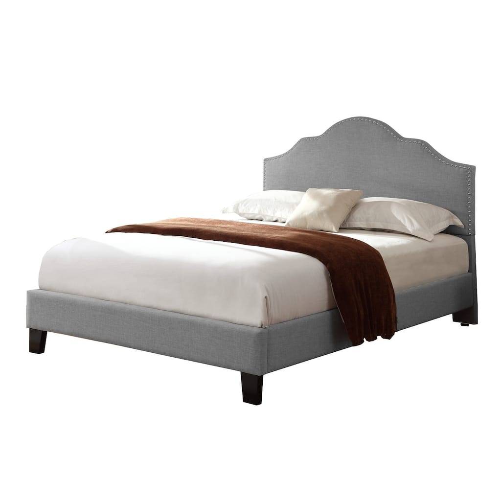Full Size Solid Wood Upholstered Platform Bed with Foam Padding and Transitional Design