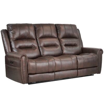 Premium Brown Leather Gel Power Reclining Sofa - Adjustable Headrests, Dropdown Center Table