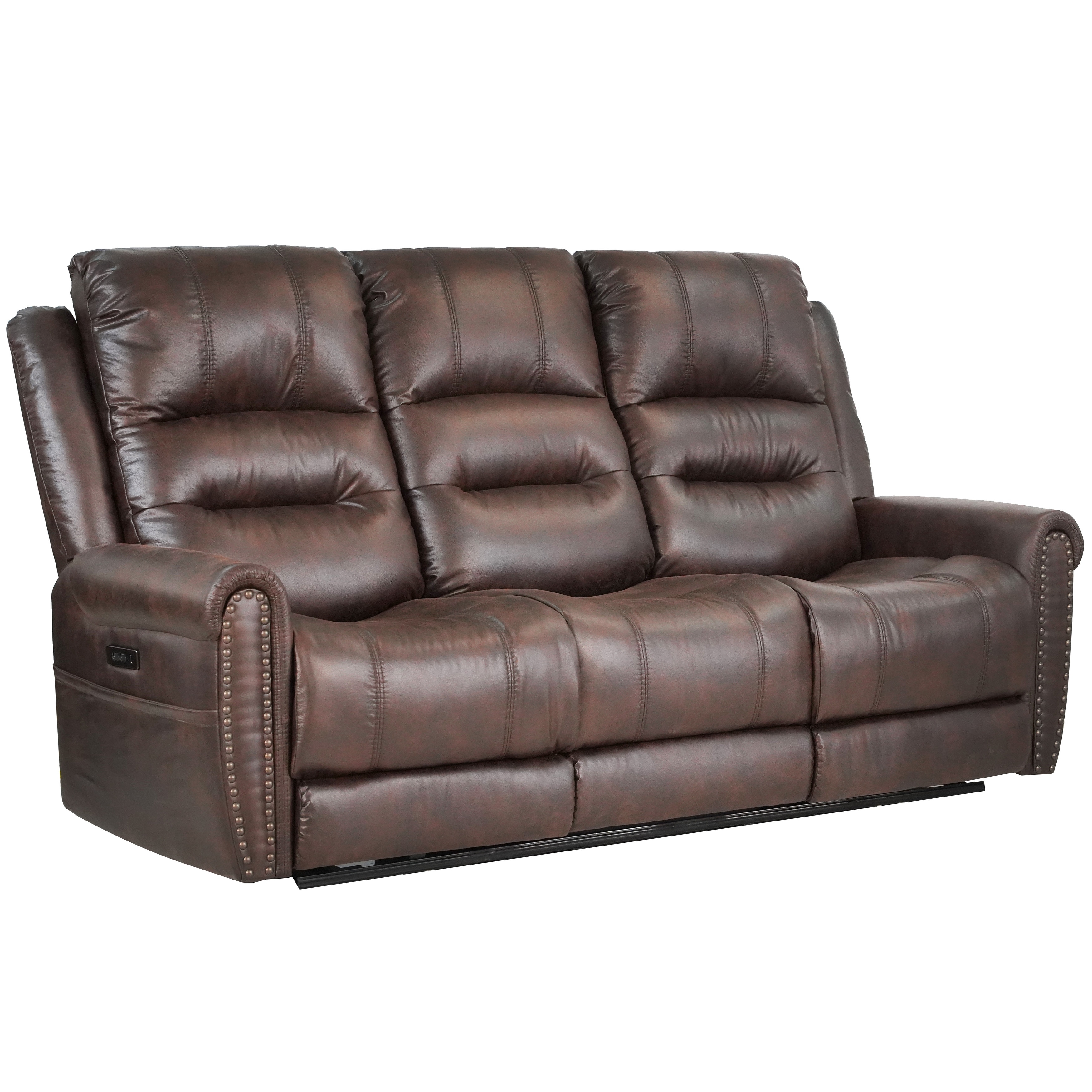 Leather power reclining new arrivals sofa in brown