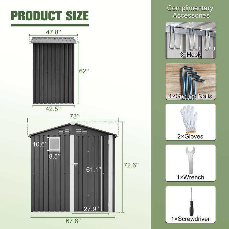 Metal Outdoor Storage Shed 6FT x 4FT, Steel Utility Tool Shed Storage House , Metal Sheds Outdoor Storage
