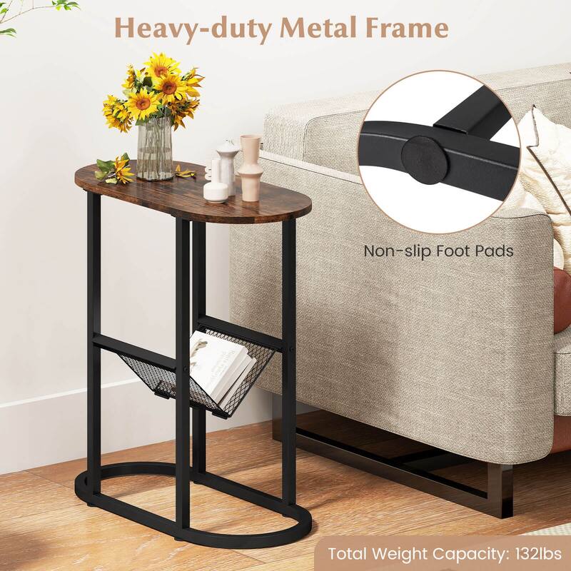 Costway 2-tier Side Table Oval Narrow End Table Nightstand Bedside - 23'' x 11'' x 25.5''