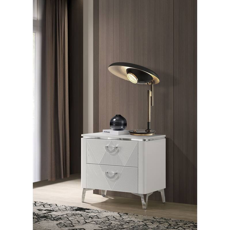 Cassia 2-drawer Nightstand Bedside Table White High Gloss