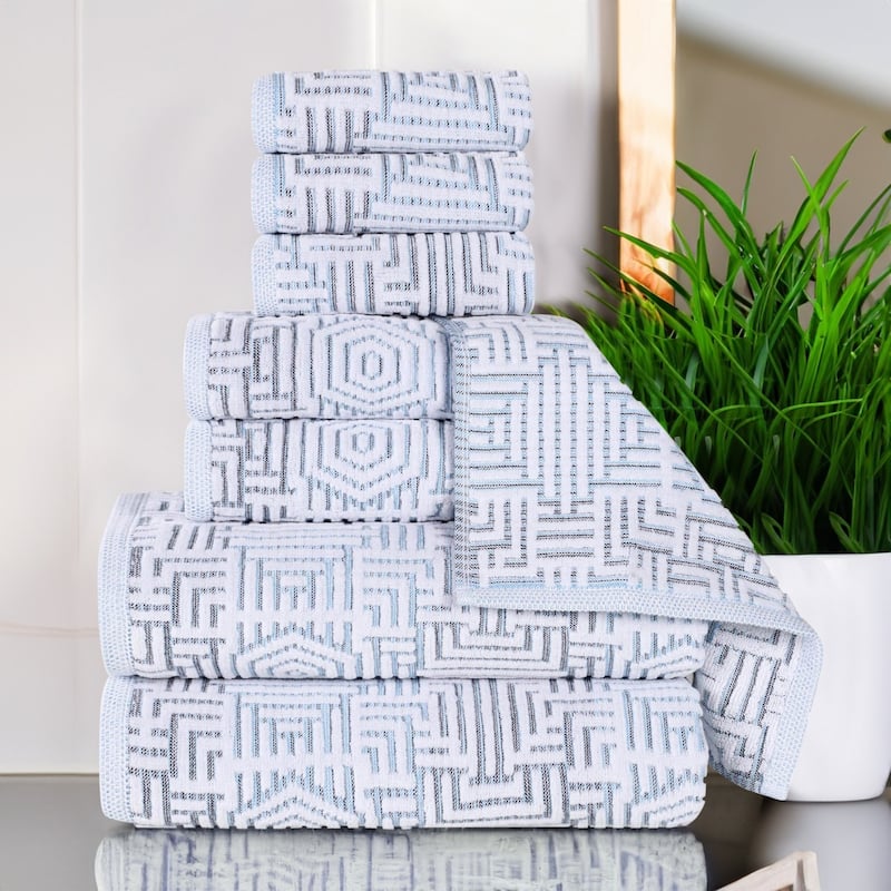 Superior Jasper Cotton Modern Jacquard Soft 8 Piece Bathroom Towel Set - Blue