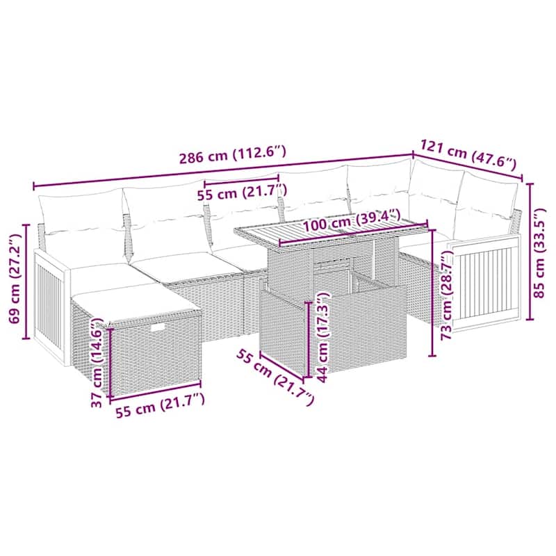 vidaXL Patio Sofa Set with Cushions Outdoor Conversation Furniture Poly Rattan