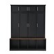 Black Hall Tree With Wood Grain Bench - 4-in-1 Entryway Organizer With 2 Drawers & 6 Hooks