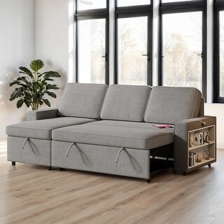 85.8" Pull Out Sleeper L-Shaped Couch Convertible Sofa Bed with Chaise ...