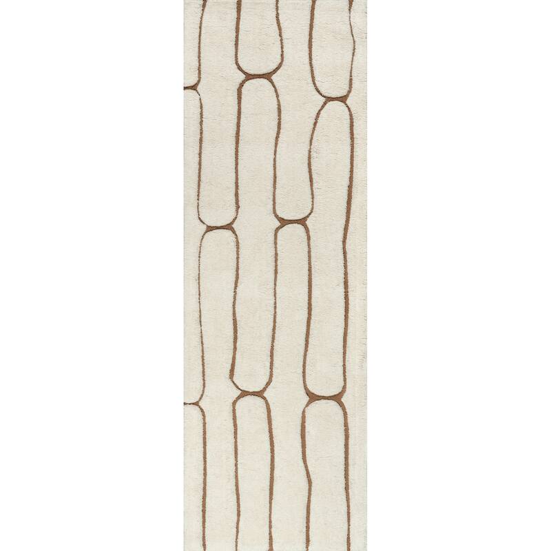 Nazco Abstract New Zealand Wool Area Rug - 2' 6" x 8' - Cream