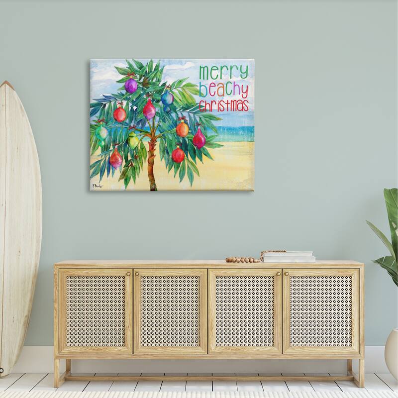 Stupell Merry Beachy Christmas Holiday Palm Stretched Canvas Wall Art, Design by Paul Brent
