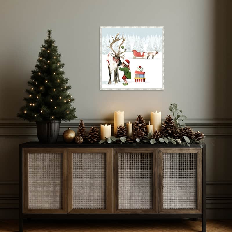 Christmas Love II by Grace Popp (22 x 22 in.), Framed Canvas Wall Art Print - Sylvie Beaded White