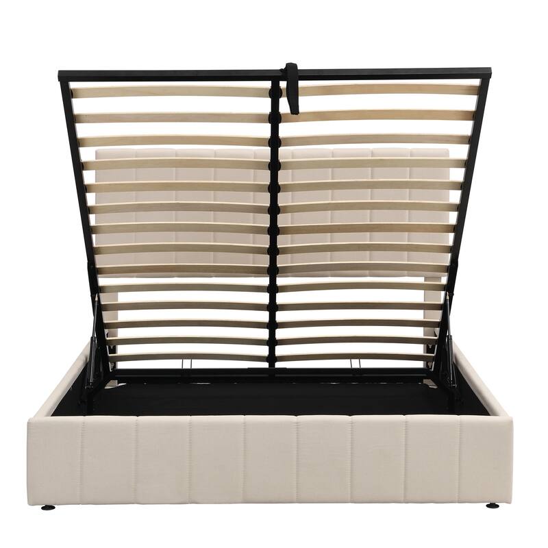Linen Upholstered Platform Bed with a Hydraulic Storage System