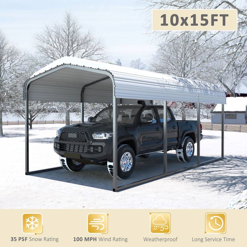 VEIKOUS Metal Carport, Heavy Duty Steel Carport Garage and Shelter, White