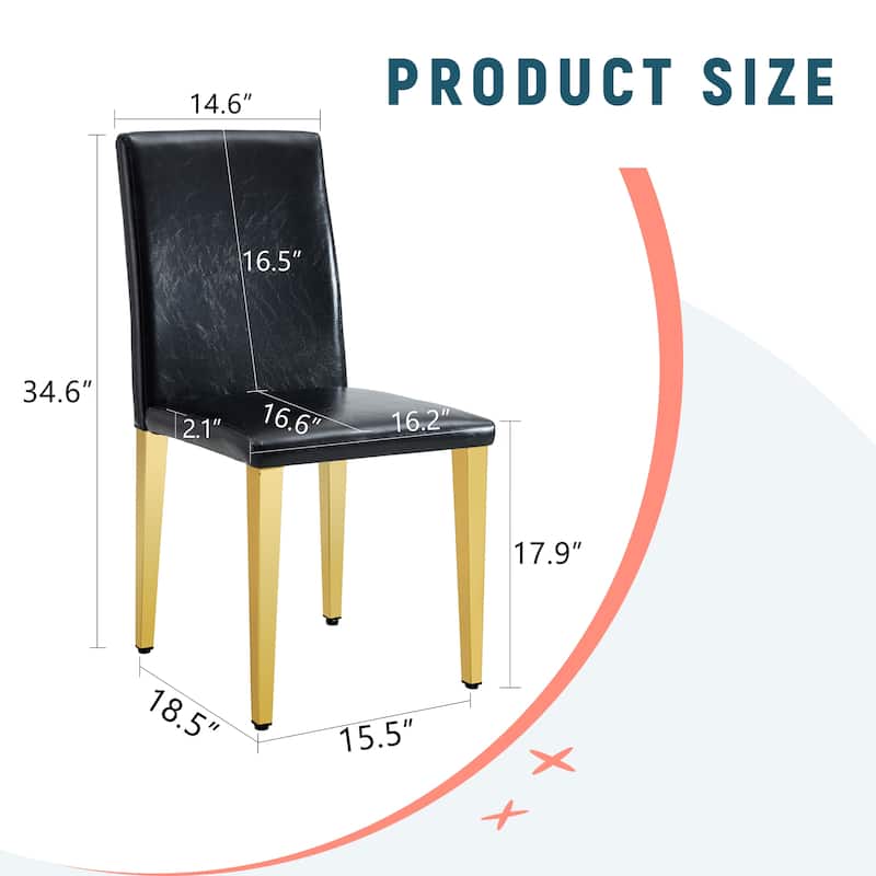 Set Of 2 Pu Leather Backrest Chairs With Gold Metal Legs, 16.2*18.5*34.6 Inches