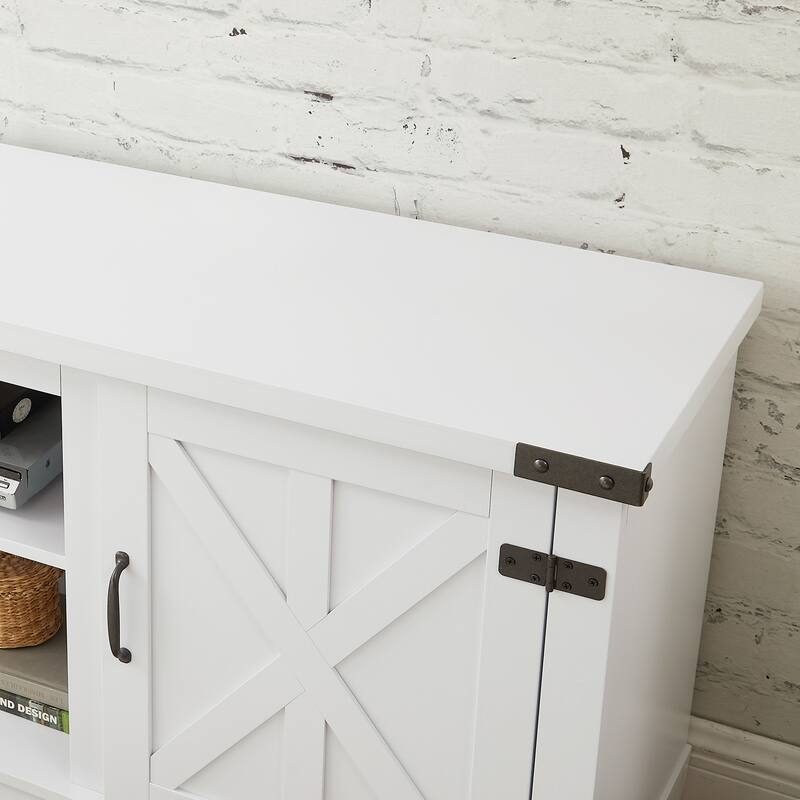 White 64.8" TV Stand with Open Shelves and Closed Cabinets for TVs Up to 70"