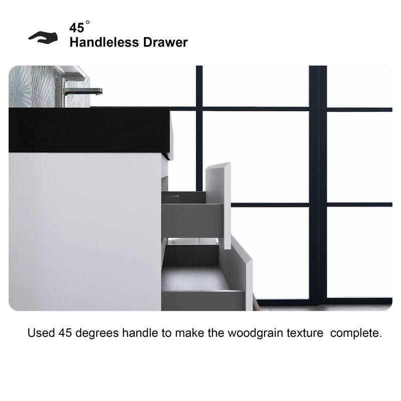 Floating Bathroom Vanity with Black Solid Surface Top