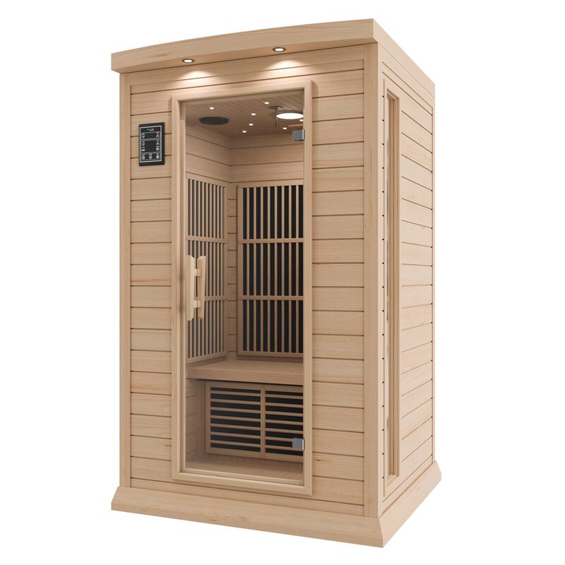 SaunaSpa 2-Person 1.8KW Carbon FAR Infrared Infrared Hemlock Wooden Indoor Home Sauna Room with LED Touch Control Panel