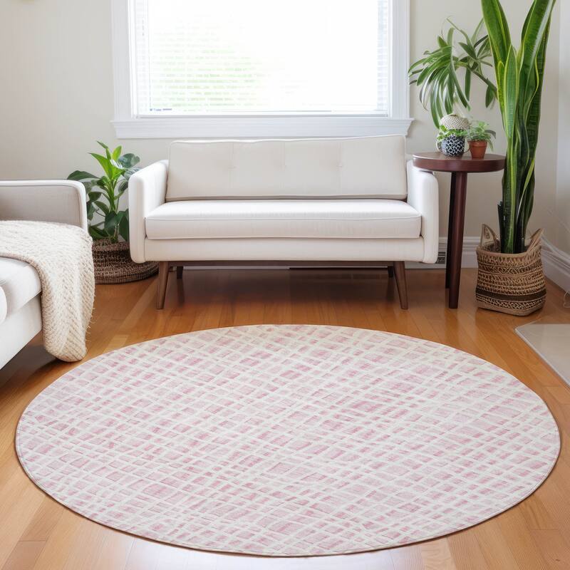 Premium Washable Super Soft Modern Lines Mayfield Rug - Pink - 8' x 8' - Round