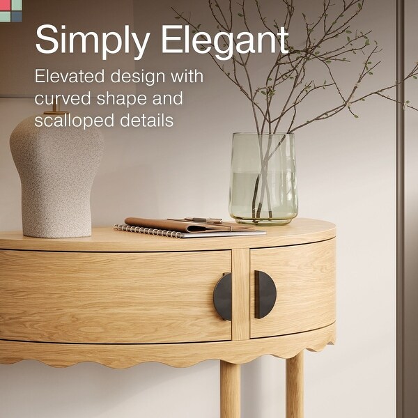 Scalloped Skirt Half Moon Console Table - Solid Wood Entryway