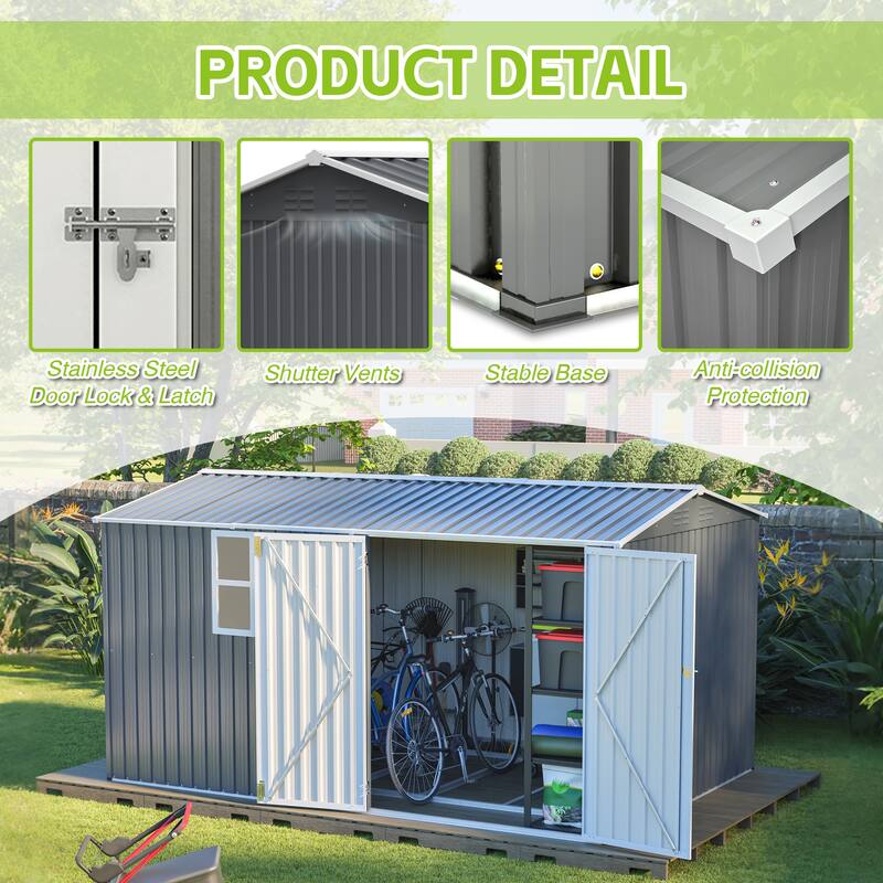 8x12 FT XL Heavy-Duty Outdoor Storage Shed with Window & Hinged Doors