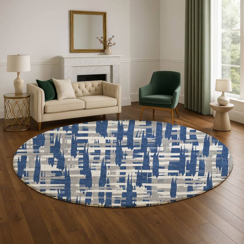 Premium Washable Super Soft Contemporary Plaid Mayfield Rug - Navy - 8' x 8'