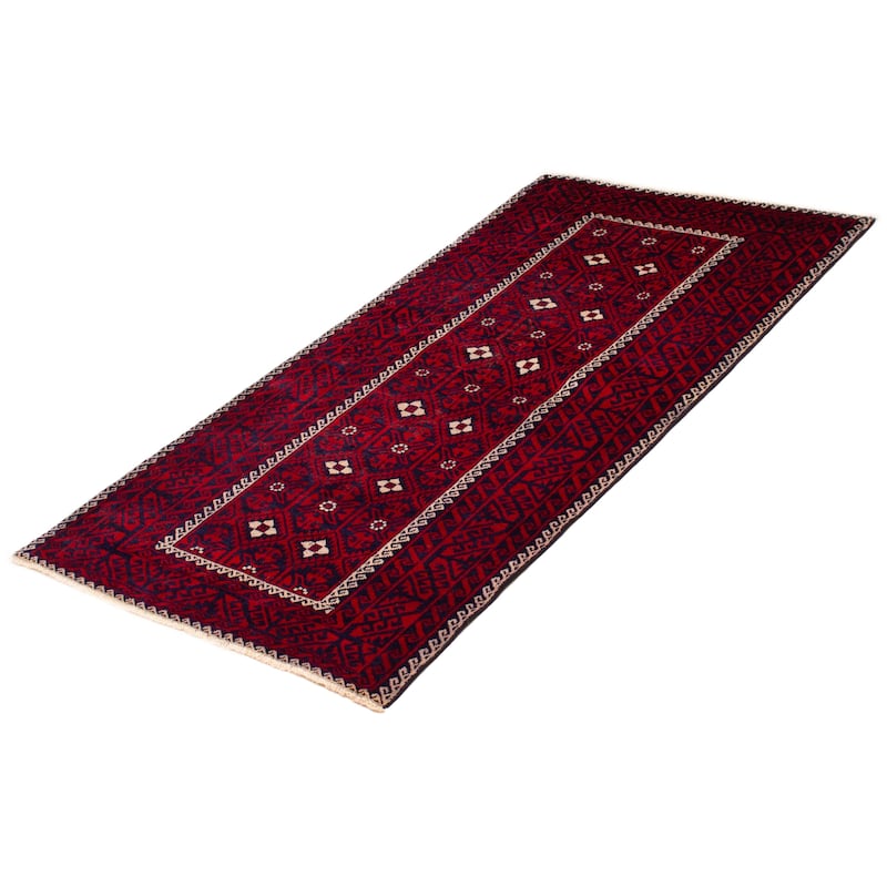 ECARPETGALLERY Hand-knotted Baluch Red Wool Rug - 3'10 x 7'3