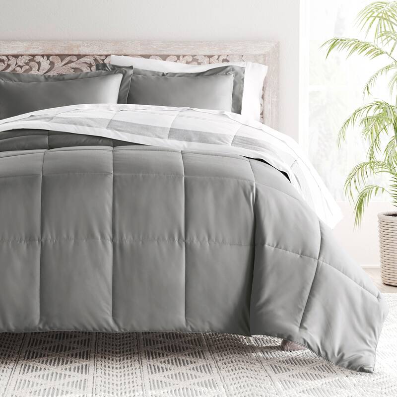 Becky Cameron Stitched Stripe Fog Pattern Reversible Comforter Set