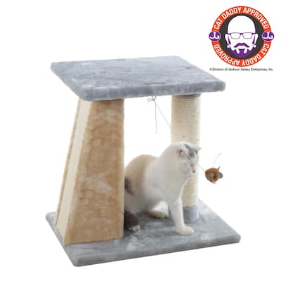 Two-Level Platform Real Wood Scratcher W Sisal Carpet Board - 20"(L)X14"(W)X20"(H)