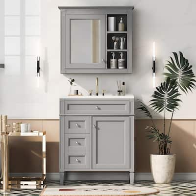 30'' Bathroom Vanity Set with Mirror Cabinet, Bathroom Vanity Cabinet with 2 Drawers, a Tip-out Drawer and Storage Shelf