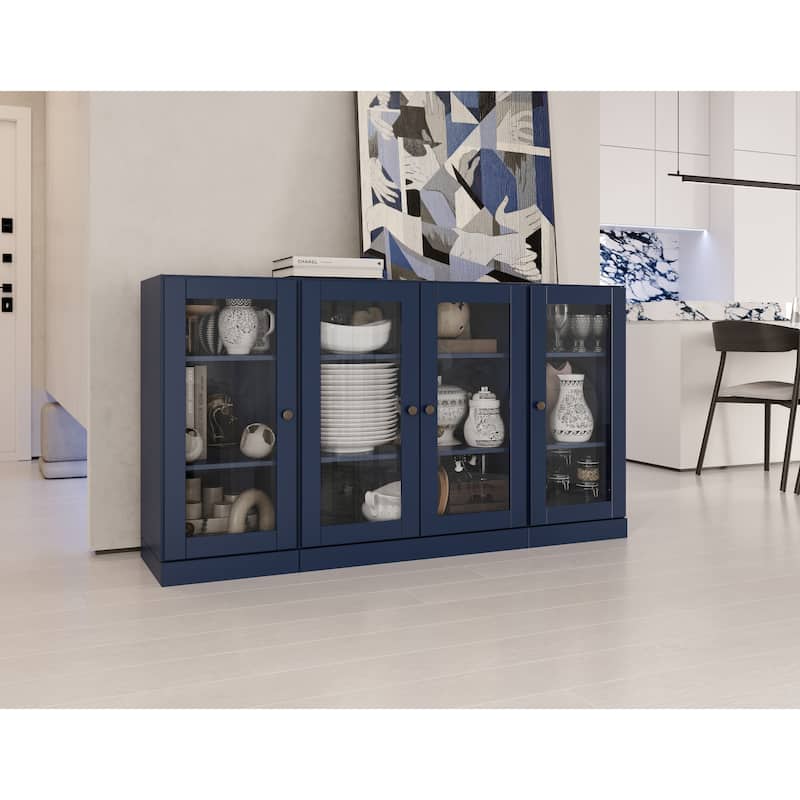 Palace Imports 100% Solid Wood 65" Sideboard with Clear Glass Doors and Adjustable Shelves - Navy Blue