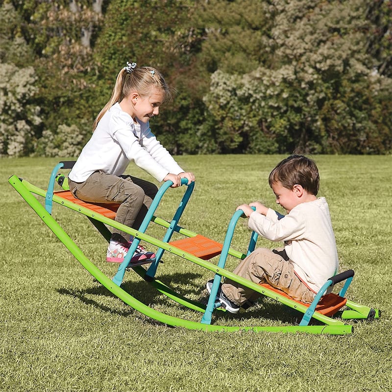 Kids Seesaw Teeter Totter, 3-Person Metal Teeter Totter, Age 3-10 - 59.44"L x 18.11"W x 20.47"H - Green - See Saw - 59.44"L x 18.11"W x 20.47"H - Kids