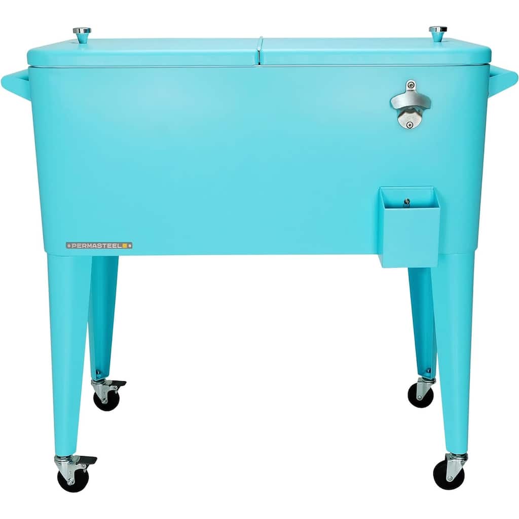 Permasteel 80-Qt Classic Outdoor Rolling Patio Cooler with Wheels, Turquoise