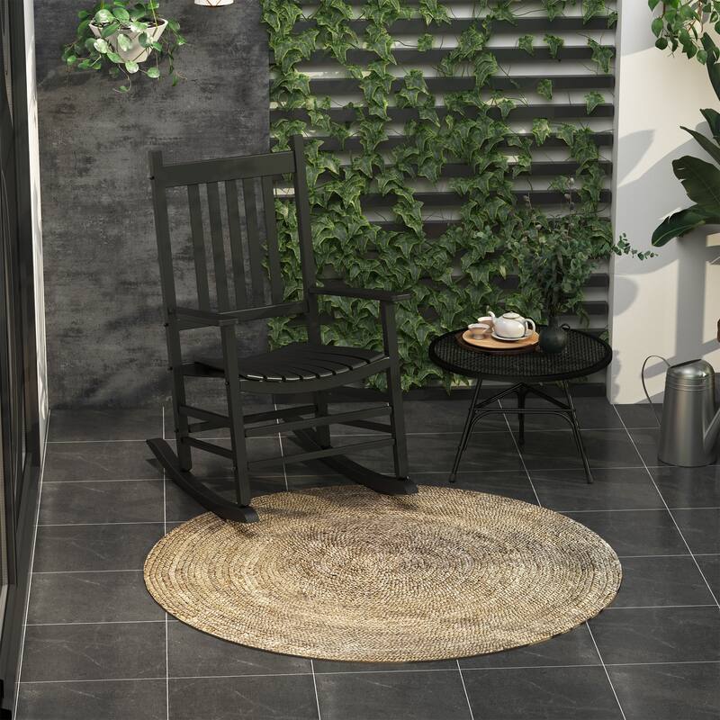 Outdoor Patio Wooden Rocking Chair with Smooth Armrests & High Back