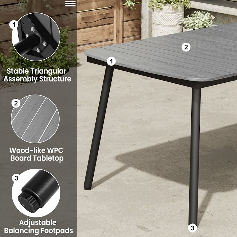 7-Piece Patio Dining Set Aluminum Outdoor Table with Umbrella Hole with Rattan Chairs