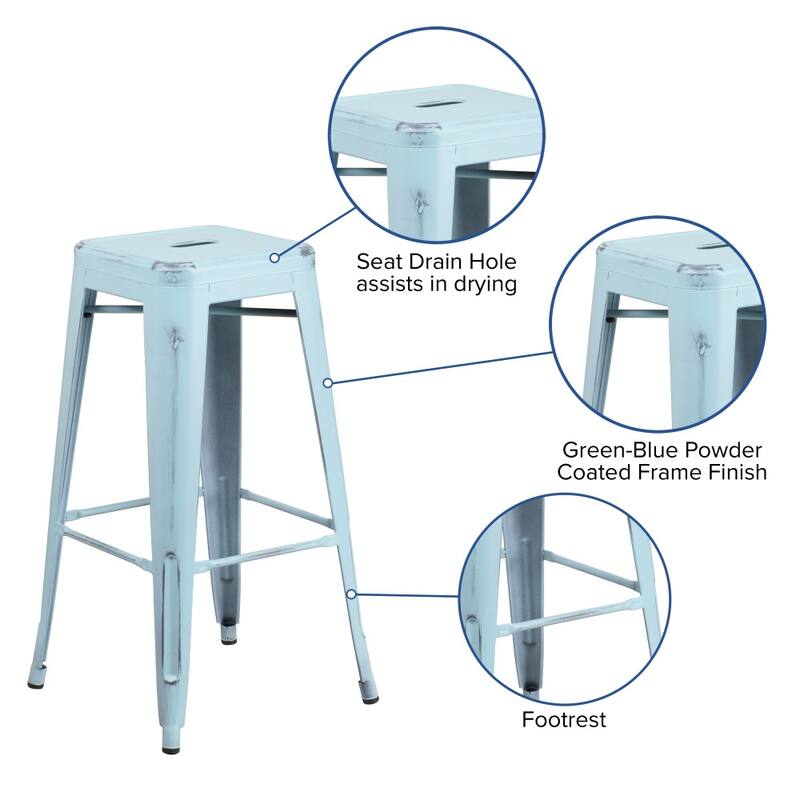 30" High Backless Distressed Metal Indoor-Outdoor Barstool - Patio Chair