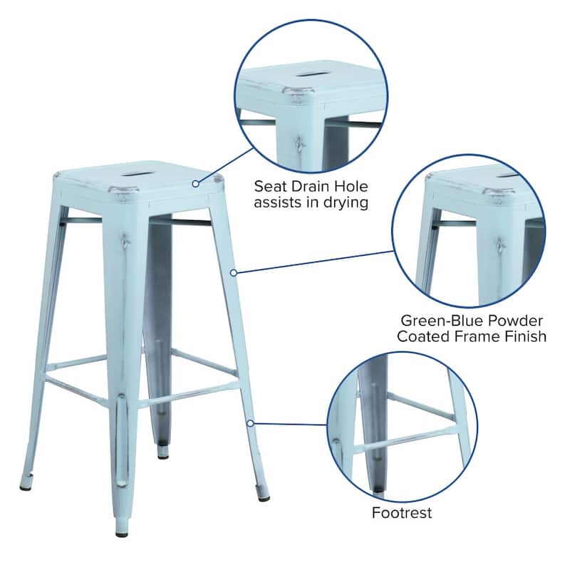 4 Pack 30"H Backless Distressed Metal Indoor-Outdoor Barstool